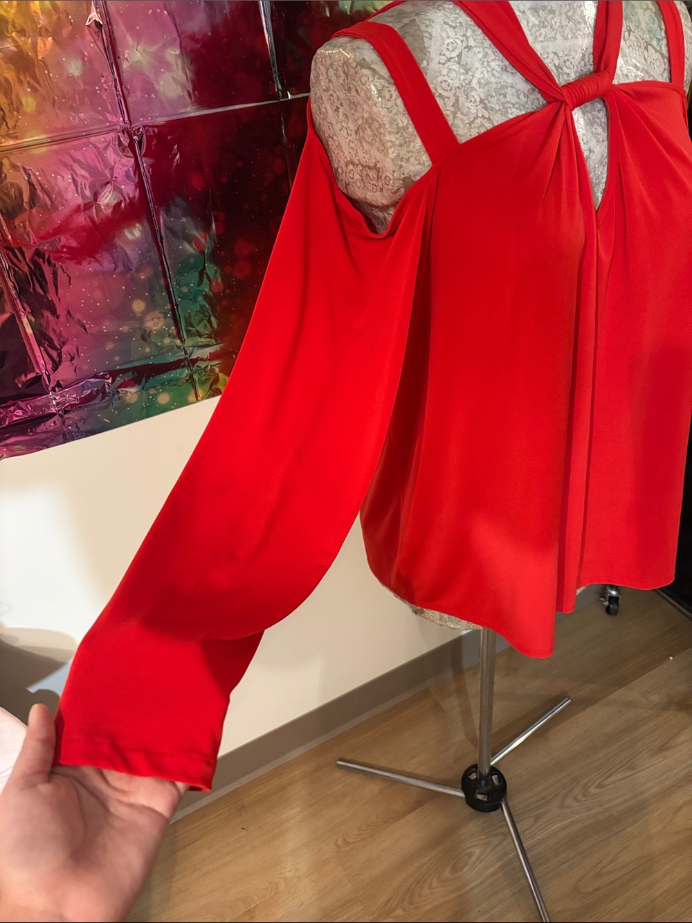 Lane Bryant Red Halter Cold-Shoulder Tunic Top - Picture 4 of 6